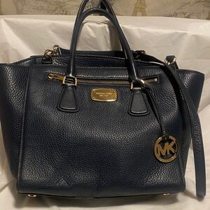 Michael Kors Dark Blue Satchel with Gold Accents